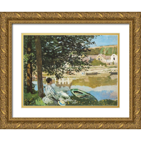 The River 1868 Gold Ornate Wood Framed Art Print with Double Matting by Monet, Claude