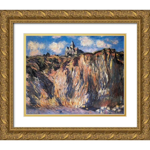 Varengeville Church 1882 Gold Ornate Wood Framed Art Print with Double Matting by Monet, Claude