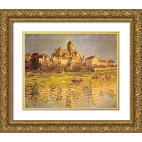 Vetheuil Church 1879 Gold Ornate Wood Framed Art Print with Double Matting by Monet, Claude