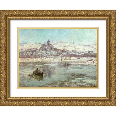 Vetheuil in Winter 1878 Gold Ornate Wood Framed Art Print with Double Matting by Monet, Claude