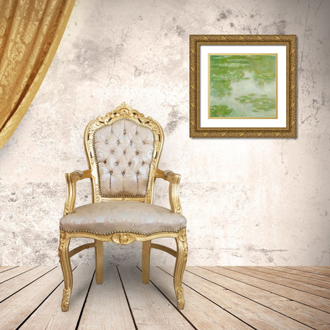 Water-lilies green 1907 Gold Ornate Wood Framed Art Print with Double Matting by Monet, Claude