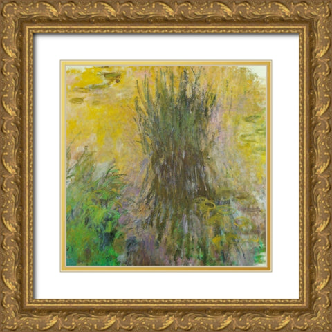 Water-lilies-bullrushes 1920 Gold Ornate Wood Framed Art Print with Double Matting by Monet, Claude