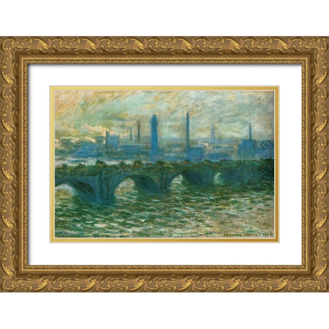 Waterloo Bridge 1902 Gold Ornate Wood Framed Art Print with Double Matting by Monet, Claude