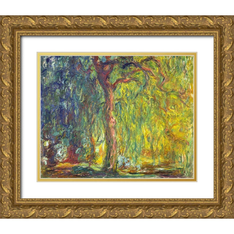 Weeping Willow 1918 Gold Ornate Wood Framed Art Print with Double Matting by Monet, Claude