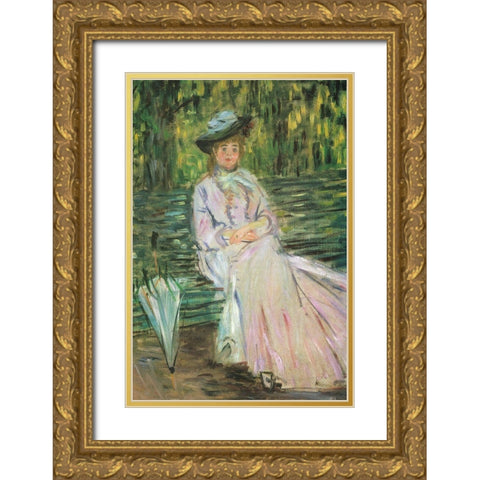 Woman on a Bench 1874 Gold Ornate Wood Framed Art Print with Double Matting by Monet, Claude