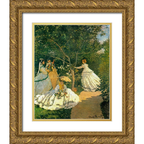 Women in the Garden 1866 Gold Ornate Wood Framed Art Print with Double Matting by Monet, Claude