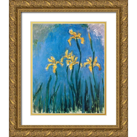 Yellow Irises 1924 Gold Ornate Wood Framed Art Print with Double Matting by Monet, Claude