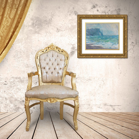 Rain at Etretat Gold Ornate Wood Framed Art Print with Double Matting by Monet, Claude