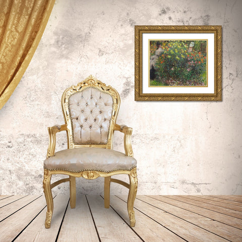 Ladies in Flowers 1875 Gold Ornate Wood Framed Art Print with Double Matting by Monet, Claude