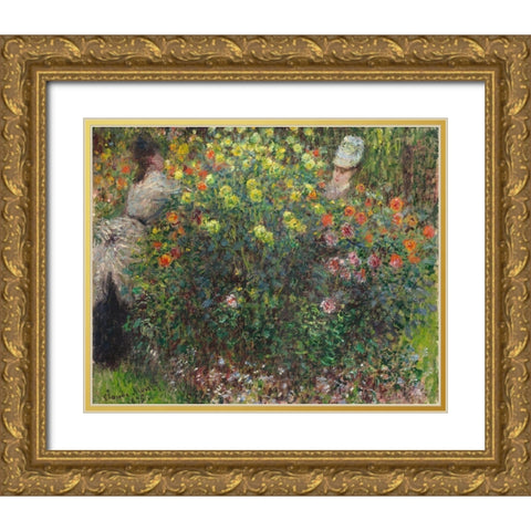 Ladies in Flowers 1875 Gold Ornate Wood Framed Art Print with Double Matting by Monet, Claude