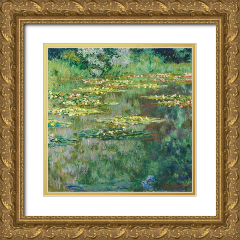 Le Bassin des Nympheas 1904 Gold Ornate Wood Framed Art Print with Double Matting by Monet, Claude