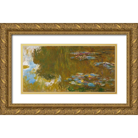 The Water Lily Pond 1917 Gold Ornate Wood Framed Art Print with Double Matting by Monet, Claude