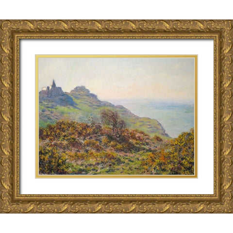 The Church of Varengeville and the Gorge of Moutiers Pass 1882 Gold Ornate Wood Framed Art Print with Double Matting by Monet, Claude