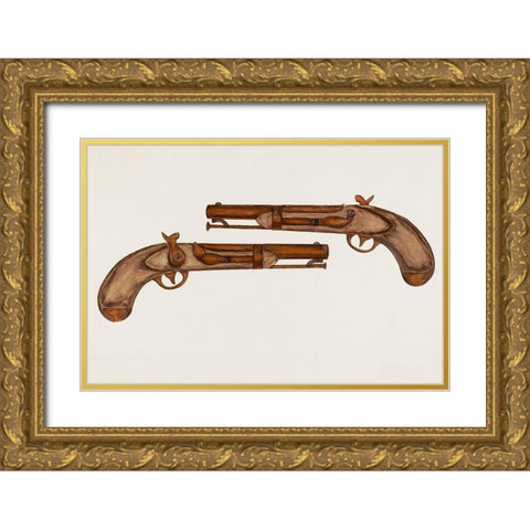 Cap and Ball Revolver 1937 Gold Ornate Wood Framed Art Print with Double Matting by Robinson, LeRoy