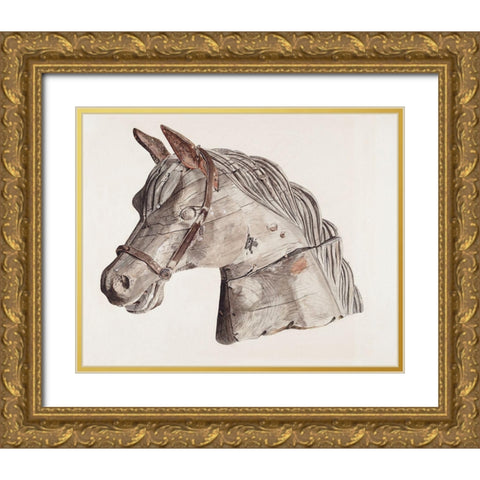 Carousel Horses Head 1931 Gold Ornate Wood Framed Art Print with Double Matting by Barnett, Gerard
