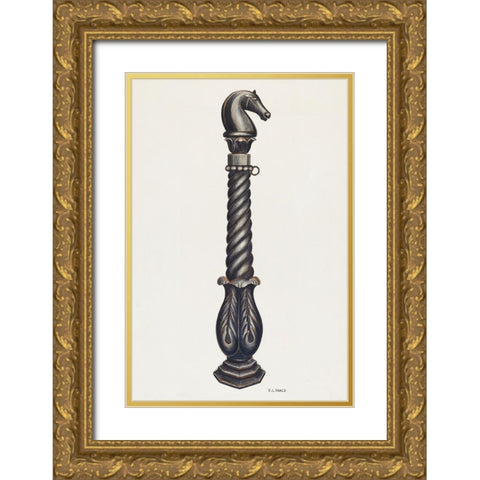 Cast Iron Hitching Post 1941 Gold Ornate Wood Framed Art Print with Double Matting by Vance, V.L.