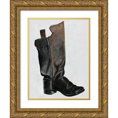 Childs Boot 1937 Gold Ornate Wood Framed Art Print with Double Matting by Butlin, Earl