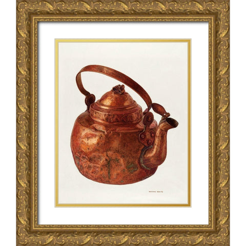 Copper Tea Kettle 1940 Gold Ornate Wood Framed Art Print with Double Matting by White, Wayne