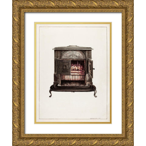 Franklin Stove 1938 Gold Ornate Wood Framed Art Print with Double Matting by Iams, J. Howard