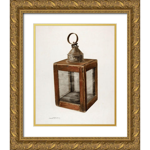 Hand Lantern 1938 Gold Ornate Wood Framed Art Print with Double Matting by Rothenberg, Joseph
