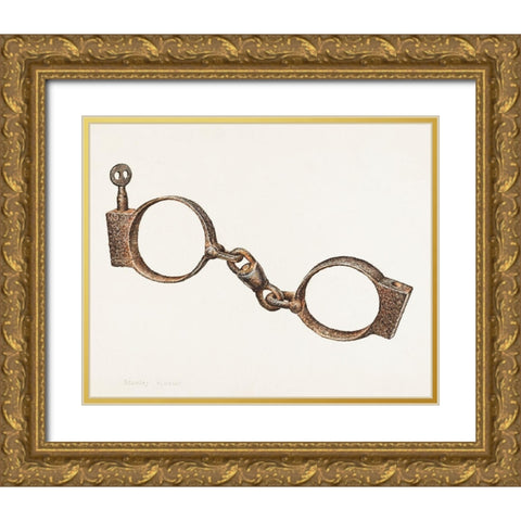 Handcuffs 1938 Gold Ornate Wood Framed Art Print with Double Matting by Mazur, Stanley