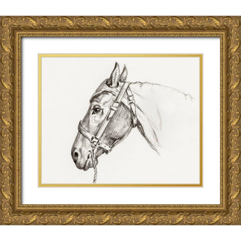 Head of a Horse I 1819 Gold Ornate Wood Framed Art Print with Double Matting by Bernard, Jean