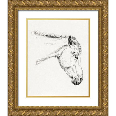 Head of a Horse II 1819 Gold Ornate Wood Framed Art Print with Double Matting by Bernard, Jean
