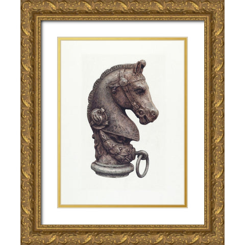 Hitching Post 1935 Gold Ornate Wood Framed Art Print with Double Matting by Vintage Drawings