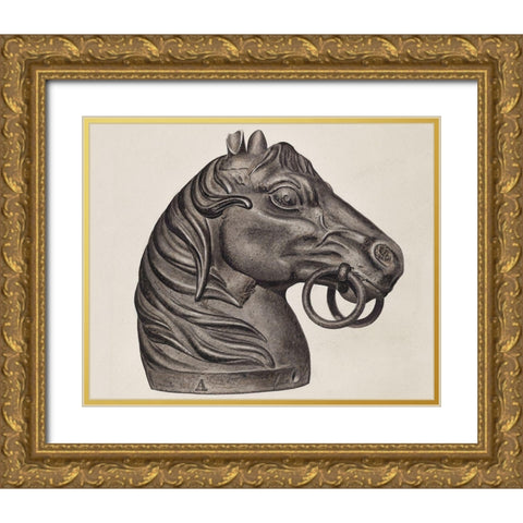 Hitching Post 1935 Gold Ornate Wood Framed Art Print with Double Matting by Vintage Drawings