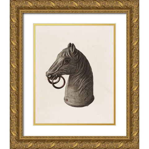 Hitching Post 1940 Gold Ornate Wood Framed Art Print with Double Matting by Vintage Drawings
