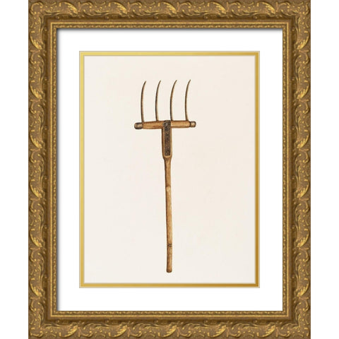 Hay Fork 1941 Gold Ornate Wood Framed Art Print with Double Matting by Godfrey, Frances