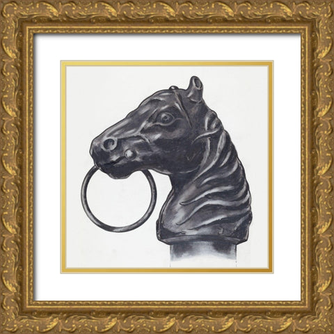 Horse Head Hitching Post 1936 Gold Ornate Wood Framed Art Print with Double Matting by Hastings, C.H.