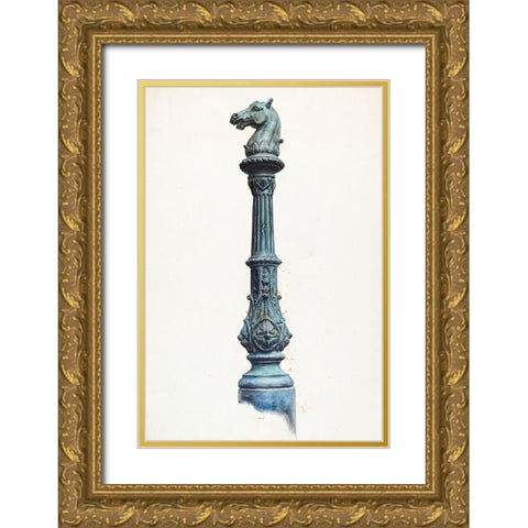 Horse Head Hitching Post 1937 Gold Ornate Wood Framed Art Print with Double Matting by Fairchild, Elizabeth