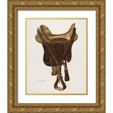 McLellan Saddle 1938 Gold Ornate Wood Framed Art Print with Double Matting by Praefke, Walter