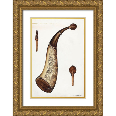 Powder Horn 1937 Gold Ornate Wood Framed Art Print with Double Matting by McAuley, William