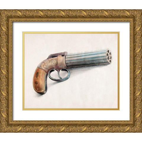 Revolving Pistol 1936 Gold Ornate Wood Framed Art Print with Double Matting by Schwabe, Erwin