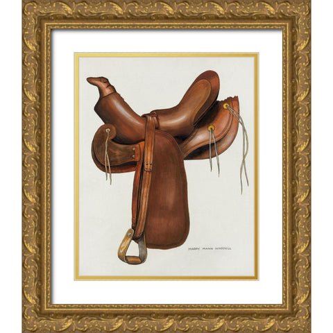 Saddle 1936 Gold Ornate Wood Framed Art Print with Double Matting by Waddell, Harry Man