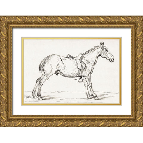 Saddled Horse 1823 Gold Ornate Wood Framed Art Print with Double Matting by Bernard, Jean