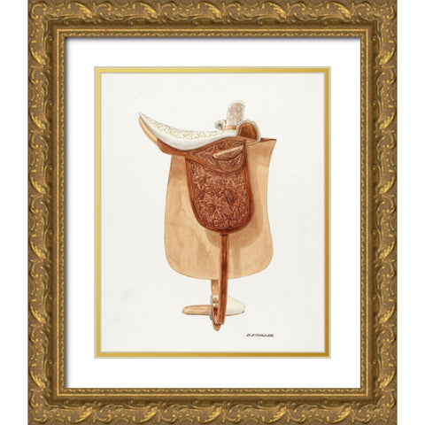 Side Saddle 1938 Gold Ornate Wood Framed Art Print with Double Matting by Miller, Randolph F.