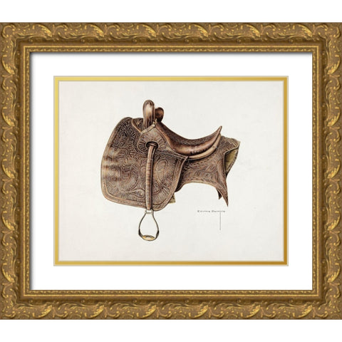 Side Saddle 1939 Gold Ornate Wood Framed Art Print with Double Matting by Semple, Bertha