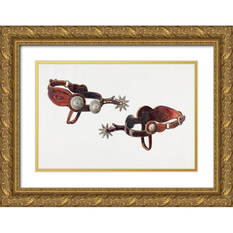 Silver Dollar Spurs 1938 Gold Ornate Wood Framed Art Print with Double Matting by Smith, Cecil