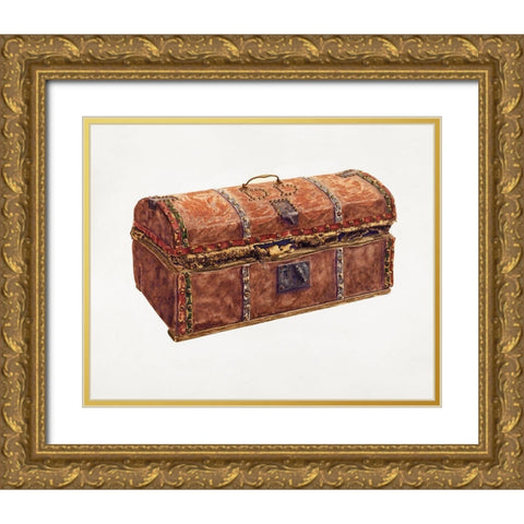 Skin Covered Trunk 1939 Gold Ornate Wood Framed Art Print with Double Matting by Madole, Russell