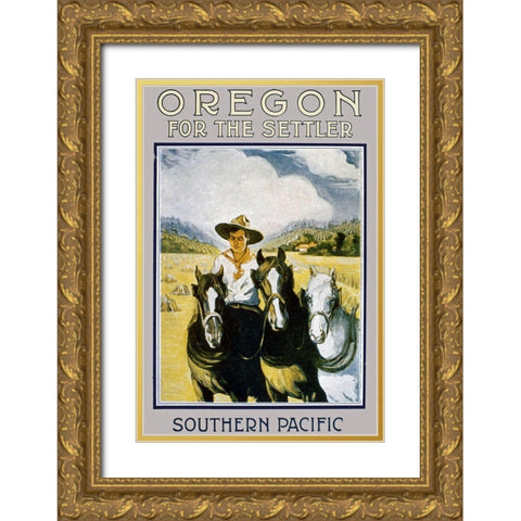 Southern Pacific Settler Brochure Gold Ornate Wood Framed Art Print with Double Matting by Vintage Drawings