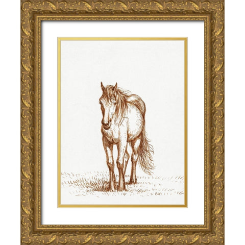 Standing Horse 1816 Gold Ornate Wood Framed Art Print with Double Matting by Bernard, Jean