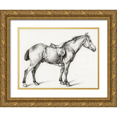 Standing Horse II Gold Ornate Wood Framed Art Print with Double Matting by Bernard, Jean