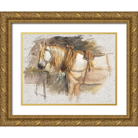 Study of a Horse-Brittany 1873 Gold Ornate Wood Framed Art Print with Double Matting by Colman, Samuel