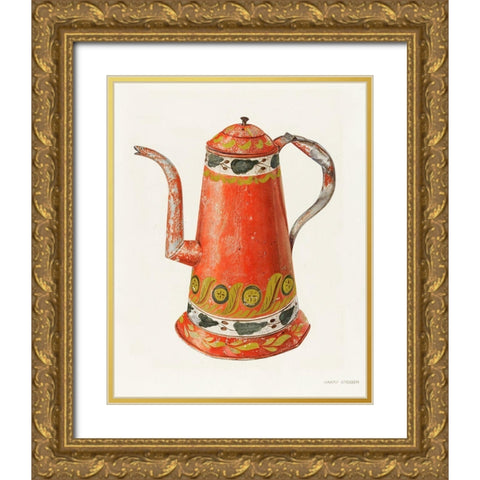 Toleware Tin Coffee Pot 1938 Gold Ornate Wood Framed Art Print with Double Matting by Grossen, Harry