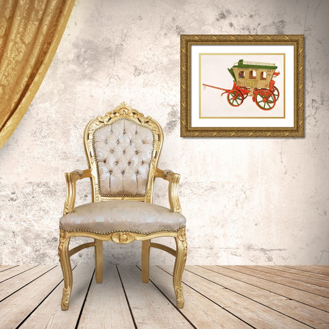 Wooden Model of Overland Stage 1937 Gold Ornate Wood Framed Art Print with Double Matting by Chabot, Lucille