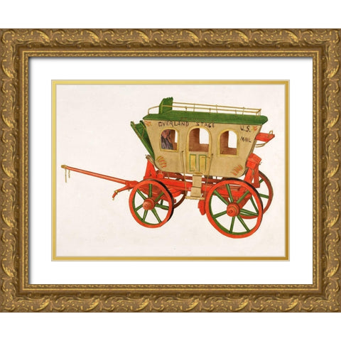 Wooden Model of Overland Stage 1937 Gold Ornate Wood Framed Art Print with Double Matting by Chabot, Lucille