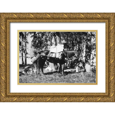 Mule Packing Gold Ornate Wood Framed Art Print with Double Matting by Vintage Photography